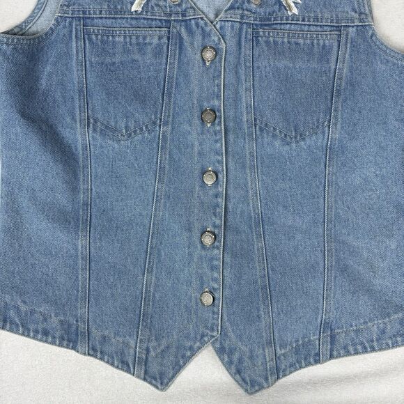 VTG Women L Embroidered Native Denim Vest Sleeveless 80s Western Boho Hippie USA - Picture 6 of 11